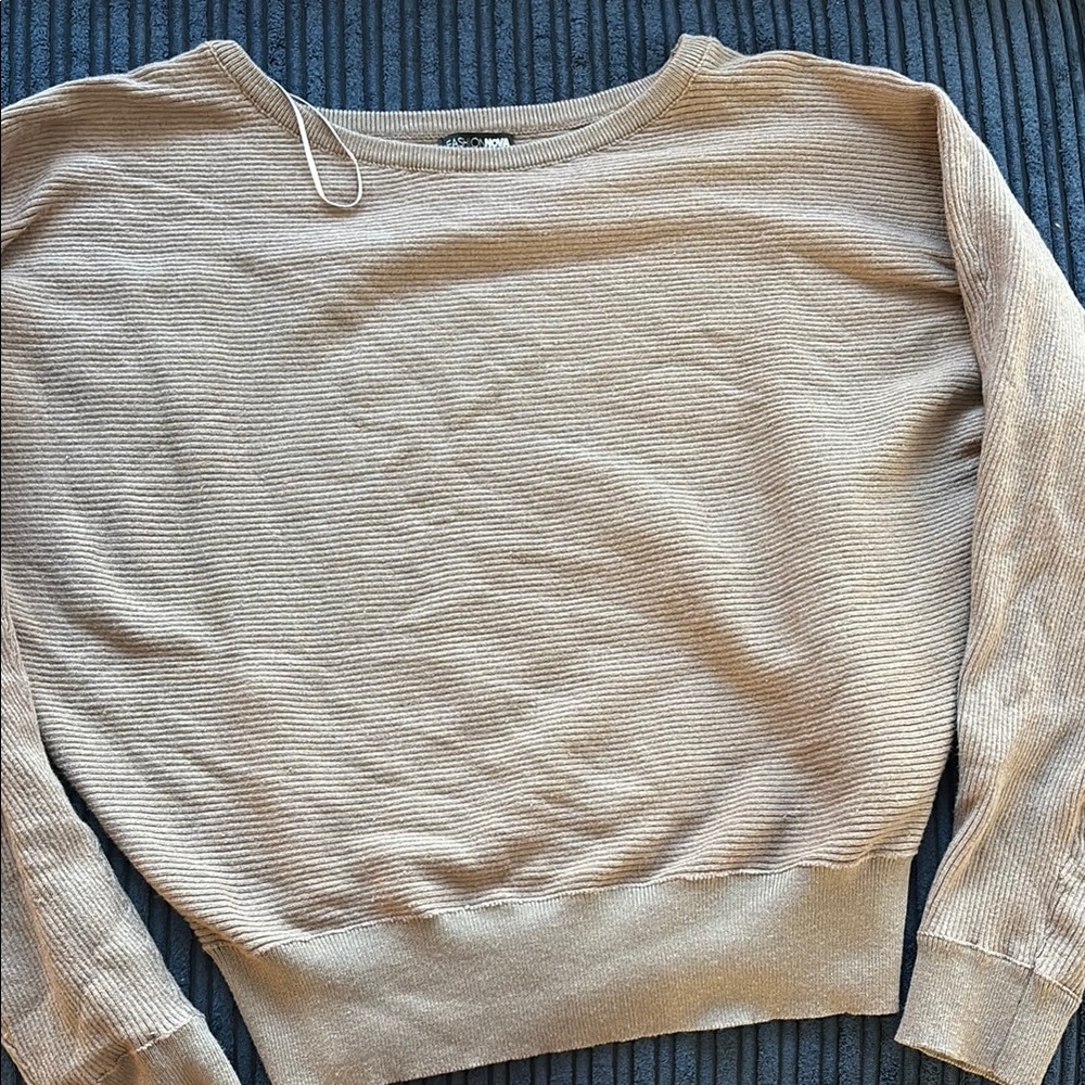 Fashion Nova Tan Crew Neck Sweater with Knit Texture
